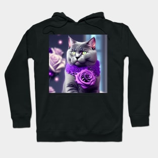 British Shorthair Enjoys Purple Roses Hoodie